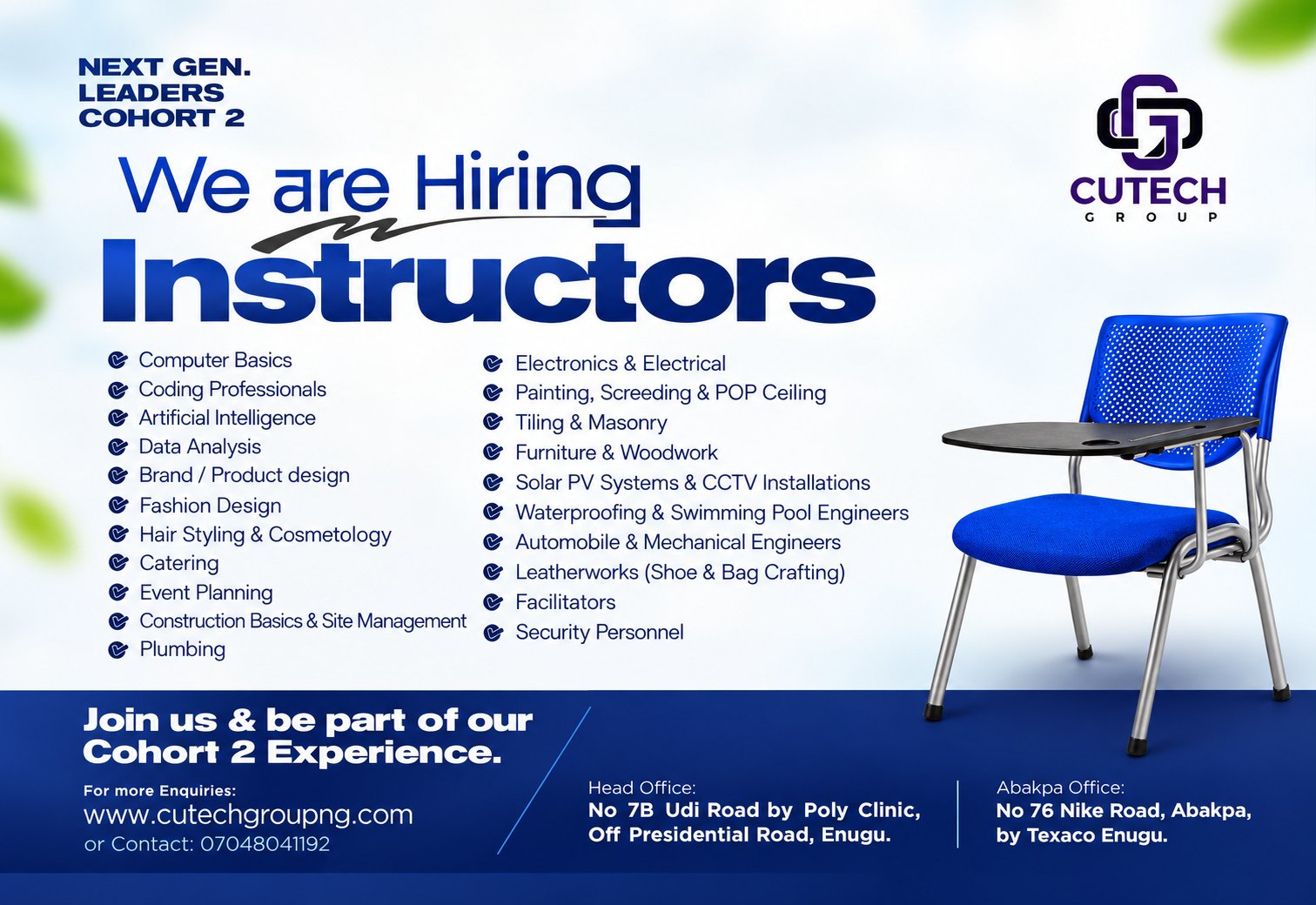 CUTECH Group is hiring instructors for Next Gen Leaders Cohort 2