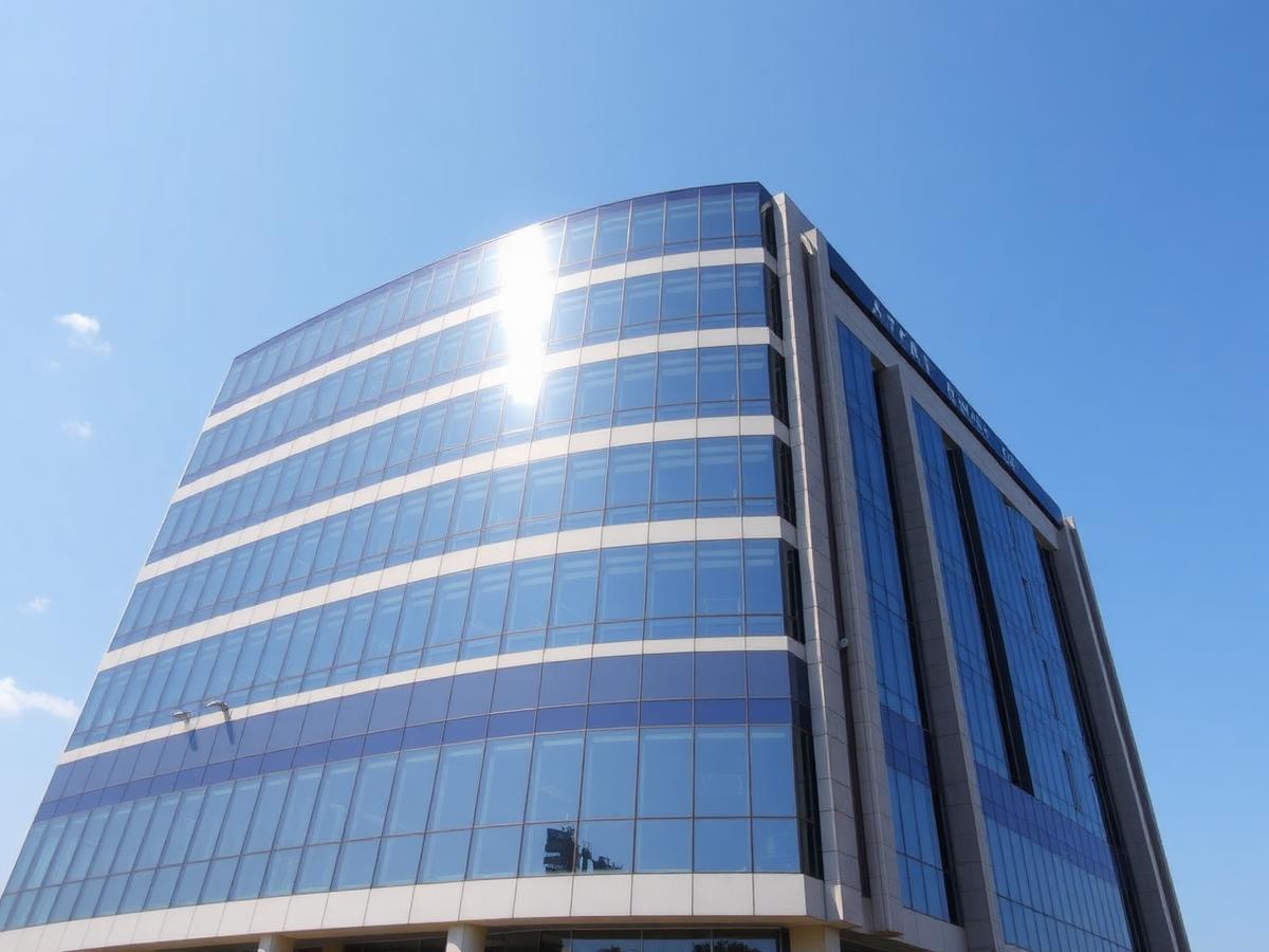 Modern multi-storey commercial office building with glass facade