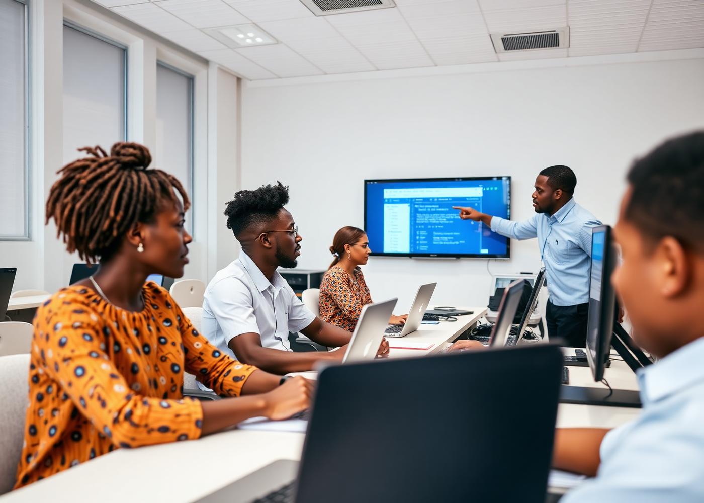 Trainees learning computer programming in a CUTECH Group training session